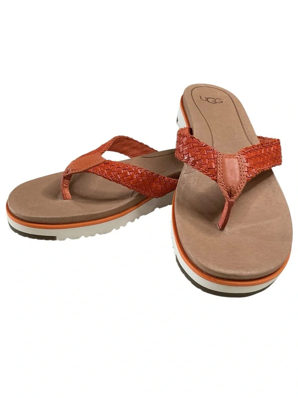 UGG Lorrie Women's Orange Braided Leather Thong Sandals Size 7